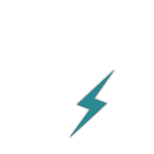 A stylized number "3" in white, resembling a brushstroke design. A teal lightning bolt overlays the number. The background is solid black.
