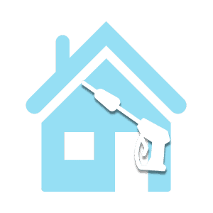 Icon of a blue house with a stylized white drill penetrating its roof. The house features one window and a chimney, set against a black background.