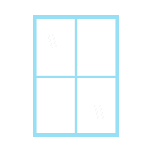 A simple drawing of a vertical blue rectangle divided into four sections, resembling a window. Each pane has two diagonal white lines. The overall design is minimalistic and symmetrical.
