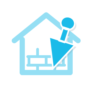 Mason's trowel and brickwork icon for concrete and masonry repair